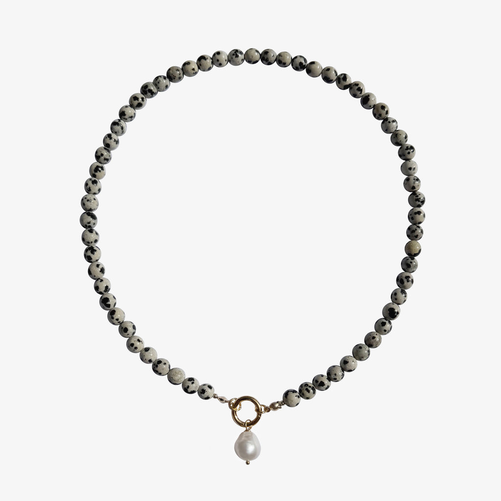 Dalmatian Jasper Pearl Drop Necklace