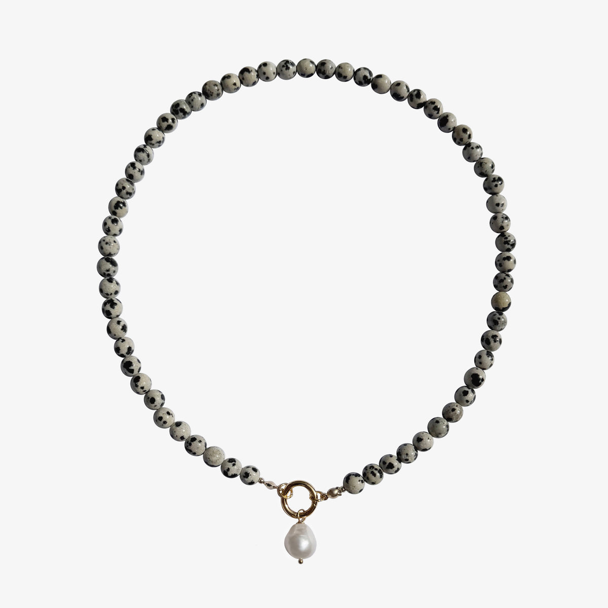 Dalmatian Jasper Pearl Drop Necklace