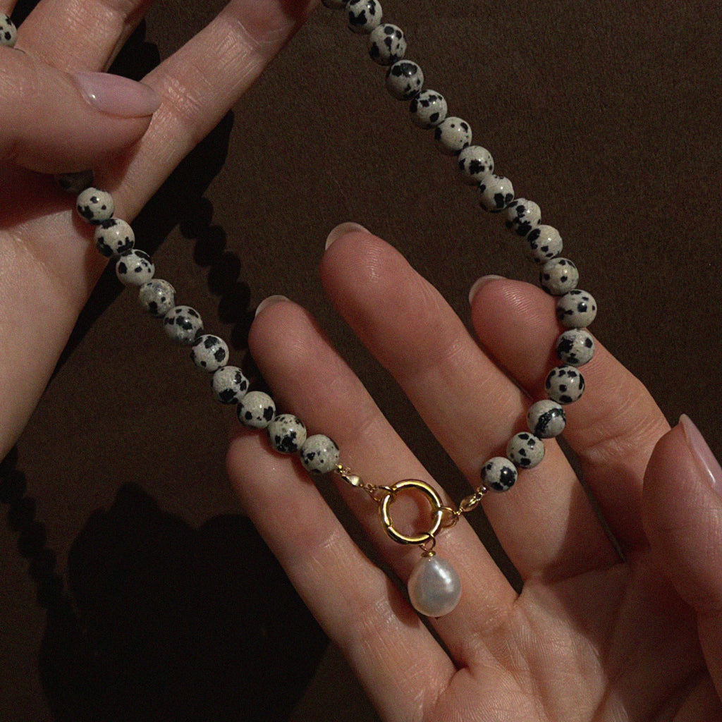 Dalmatian Jasper Pearl Drop Necklace