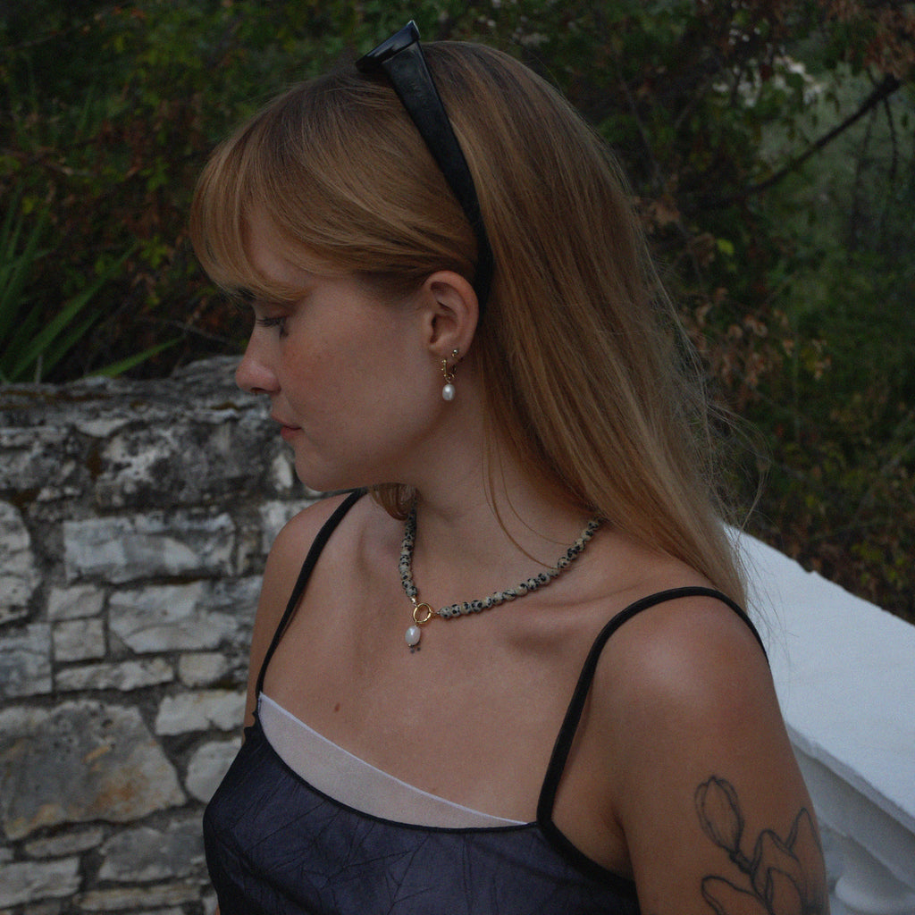 Dalmatian Jasper Pearl Drop Necklace