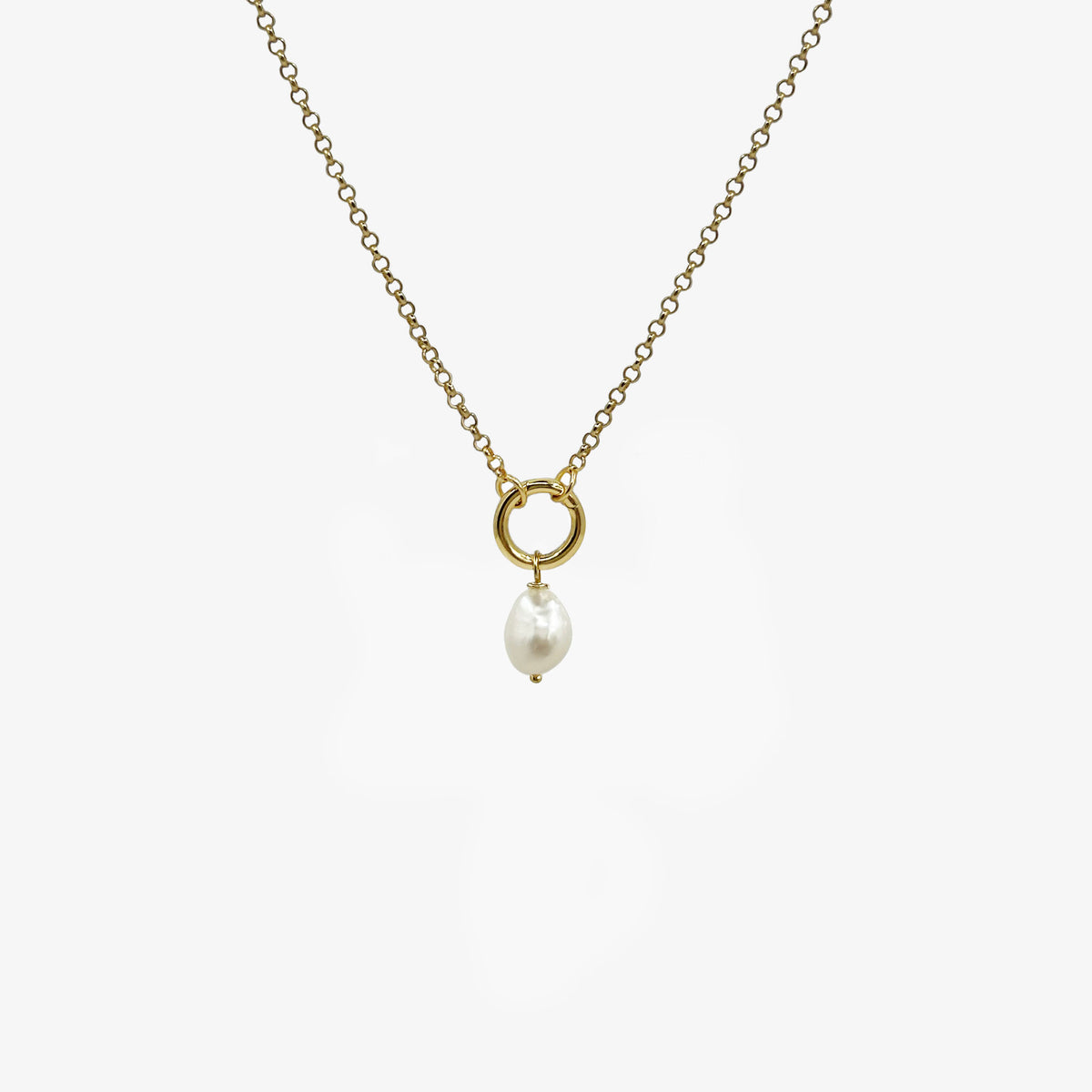 Petite Cloud Pearl Necklace - delicate gold chain featuring a small gold ring connector and freshwater pearl pendant | Token & Pearl