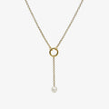 Aura Pearl Lariat Necklace - gold Y-chain with ring connector and freshwater pearl drop | Token & Pearl