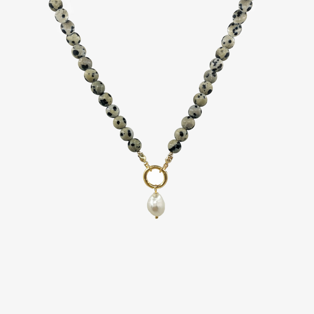 Dalmatian Jasper Pearl Drop Necklace