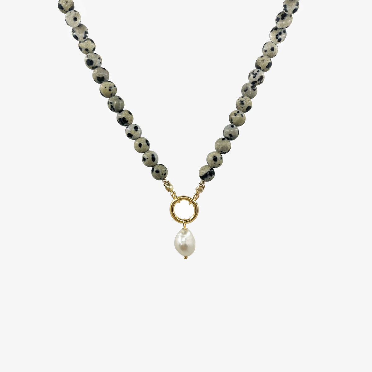 Dalmatian Jasper Pearl Drop Necklace