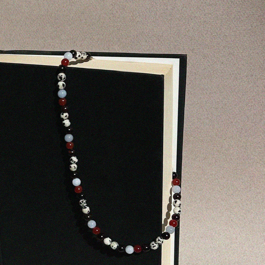 Paloma Gemstone Bead Necklace - close-up detail showing multi-coloured gemstone beads and gold findings | Token & Pearl